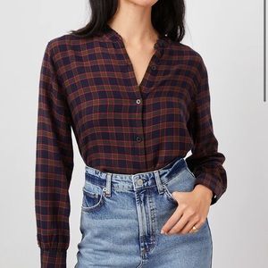 Rails Andie Navy Olive fuchsia button up blouse top preppy size M